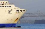 ID 4069 ARATERE (1998/12596grt/IMO 9174828) with a backdrop of the Auckland Harbour Bridge, seen arriving at the VT Fitzroy drydock. ARATERE operates on the Wellington-Picton Cook Strait service. Scrapped...